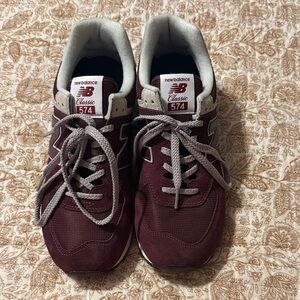 New Balance Burgundy and Gray 574 Lace-Up Sneakers